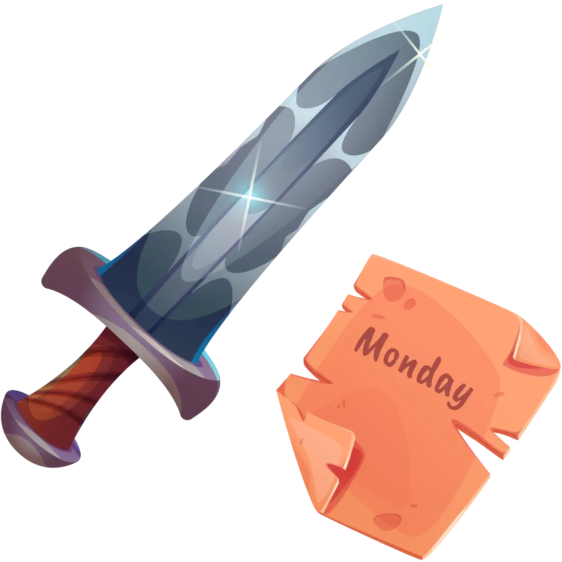 Sword hovering over a parchment with 'Monday' written on it