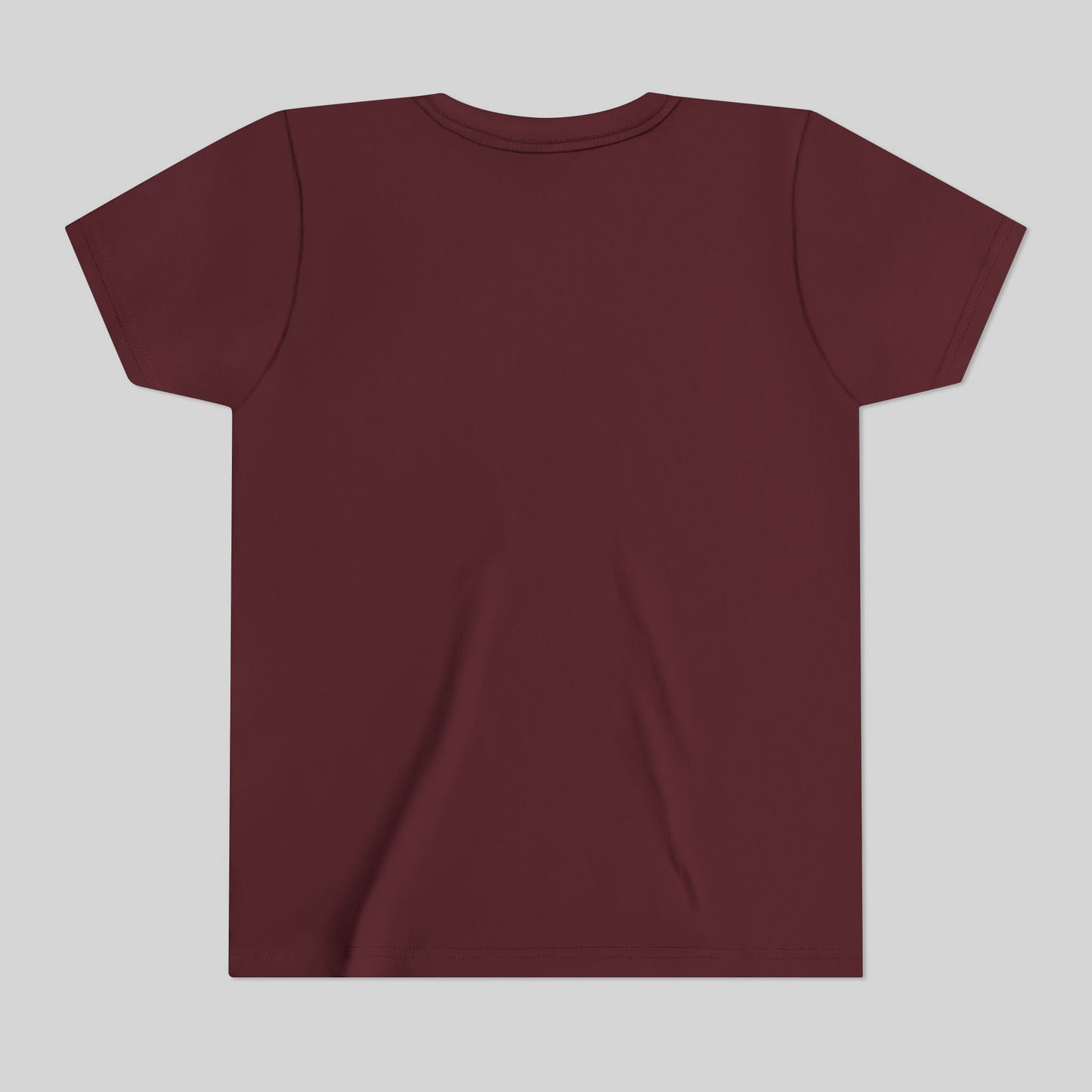 Maroon t-shirt on a light gray background