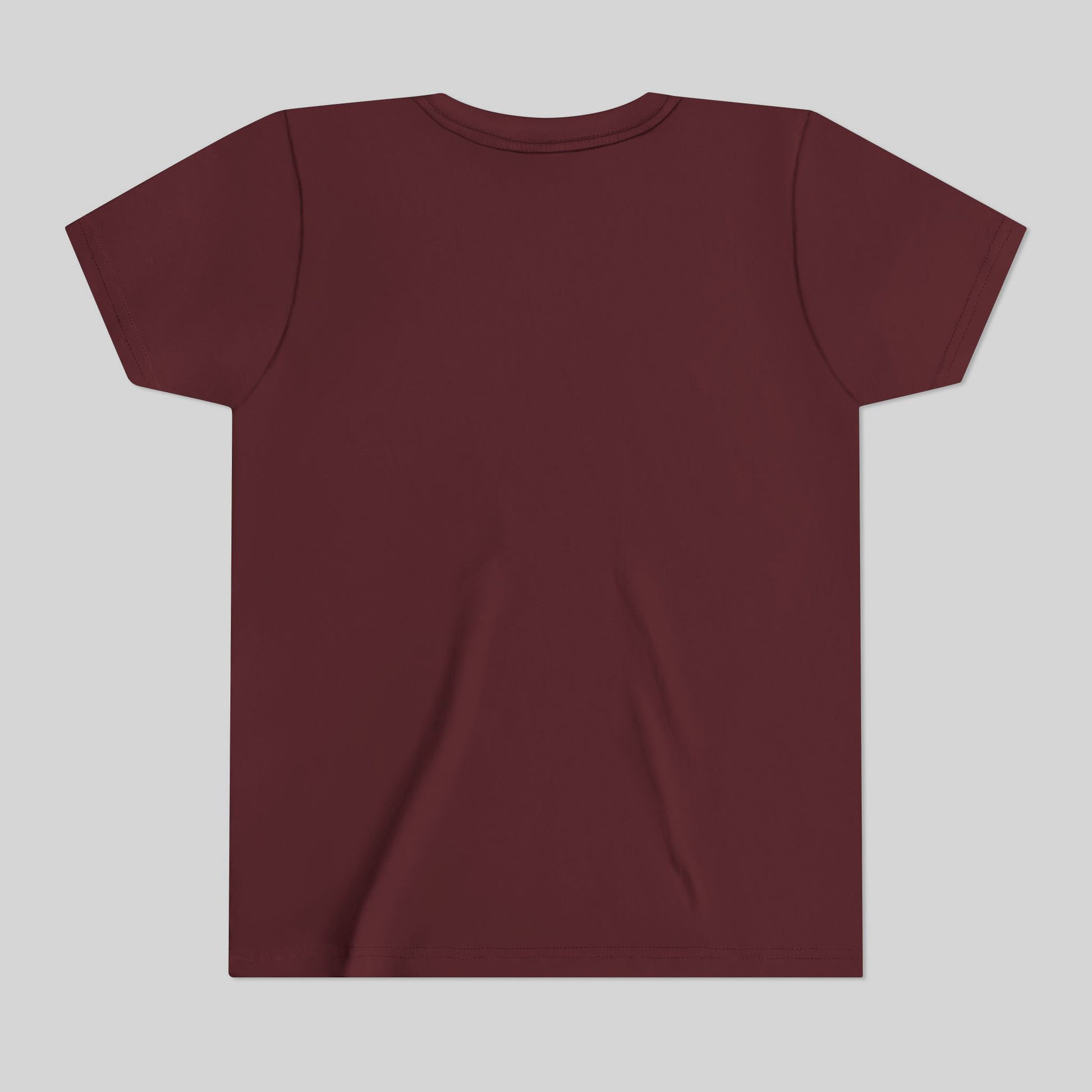 Maroon t-shirt on a light gray background