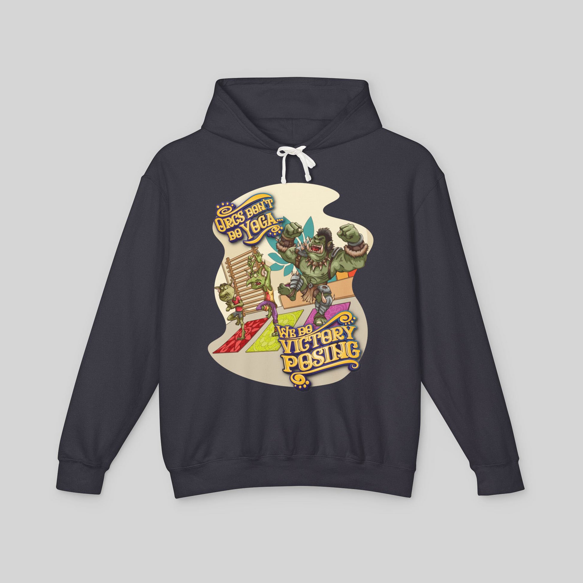 Black hoodie with colorful graphic design on a gray background