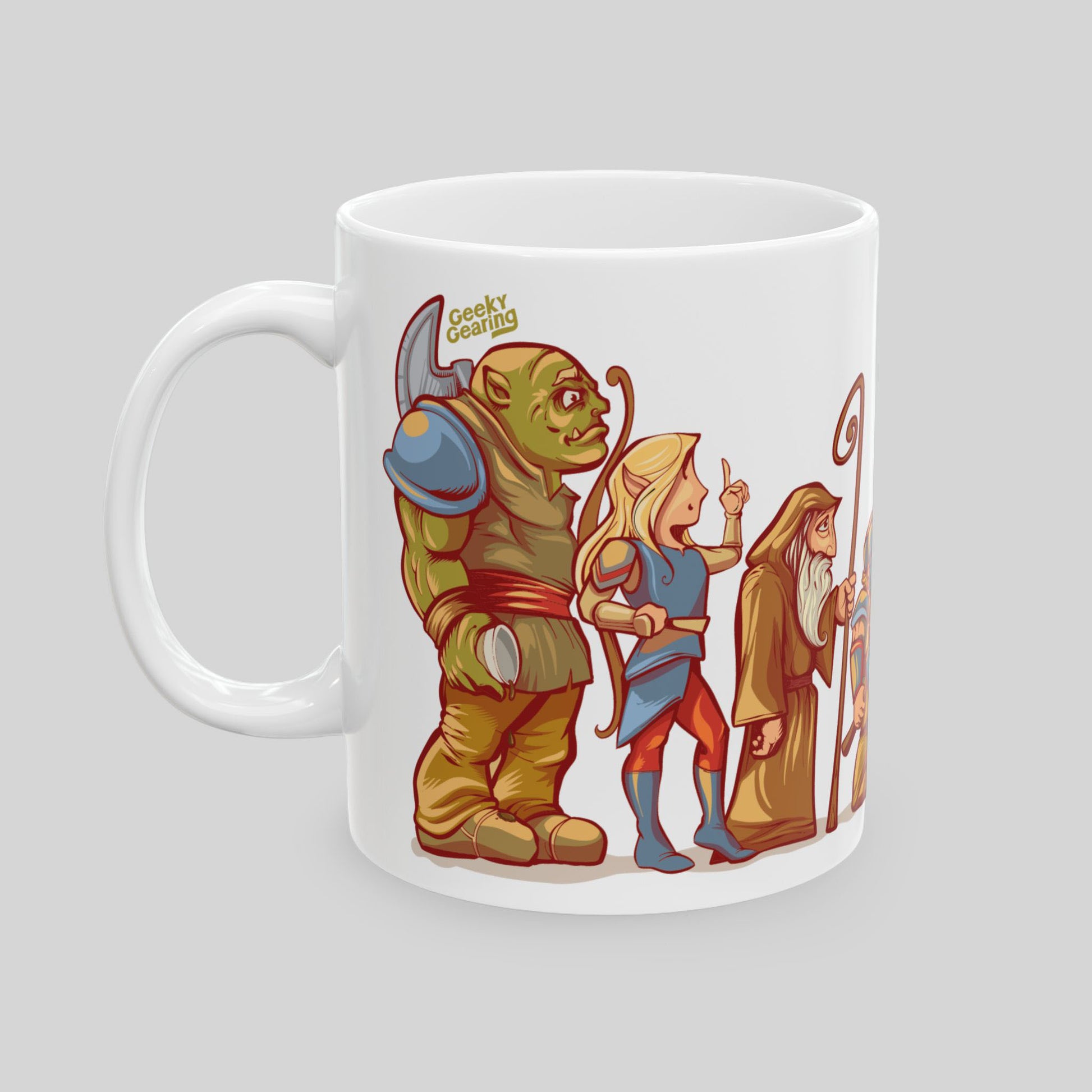 Mug with cartoon characters on a gray background