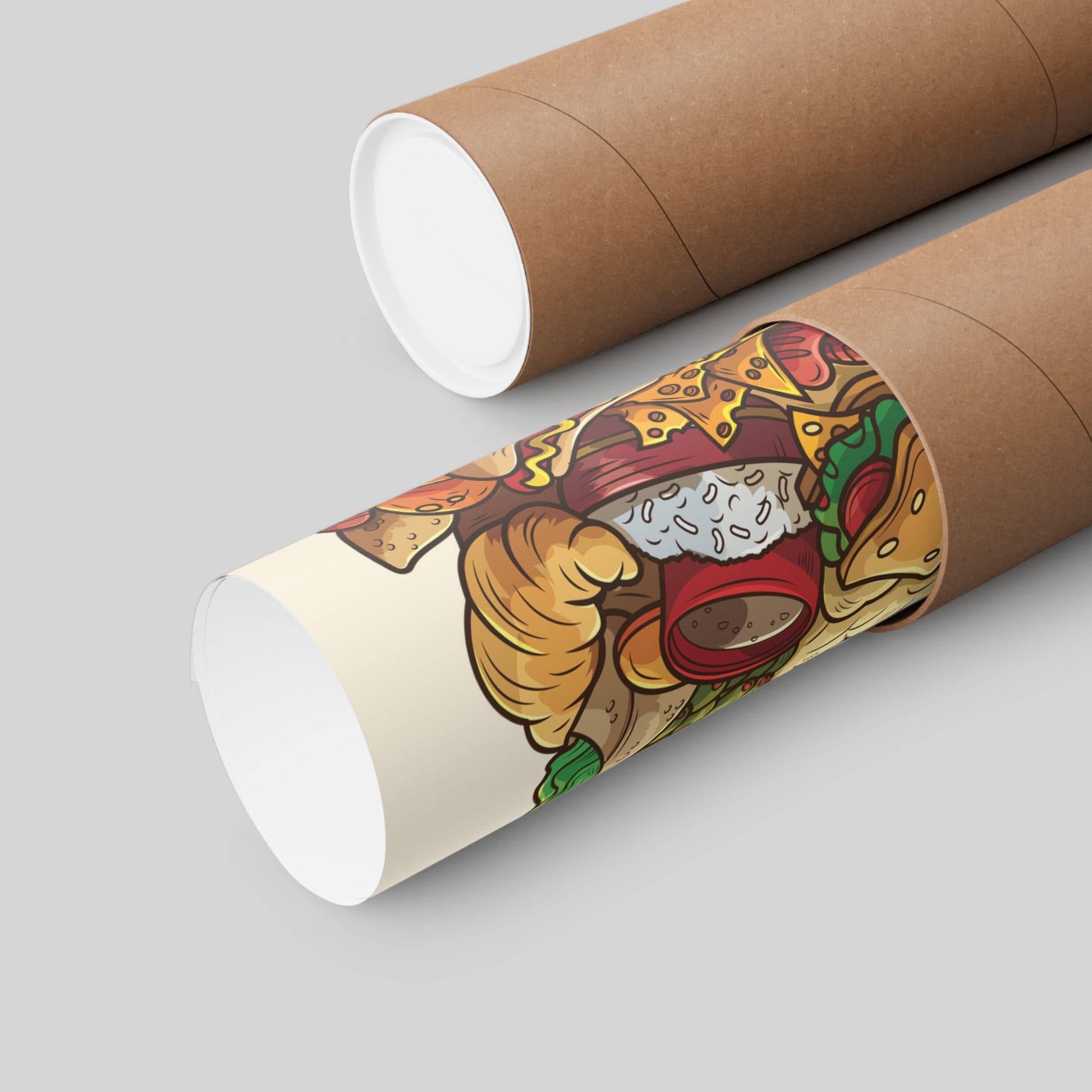 Funny baby dragon poster rolled in a protective mailing tube, hand-drawn wall art.