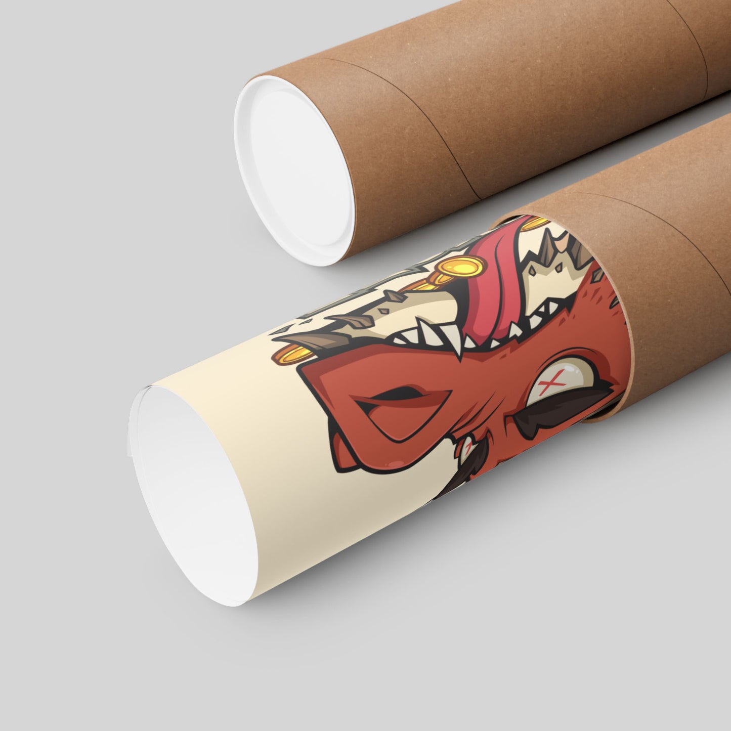 Funny dwarf fantasy poster rolled in a protective mailing tube, hand-drawn wall art.