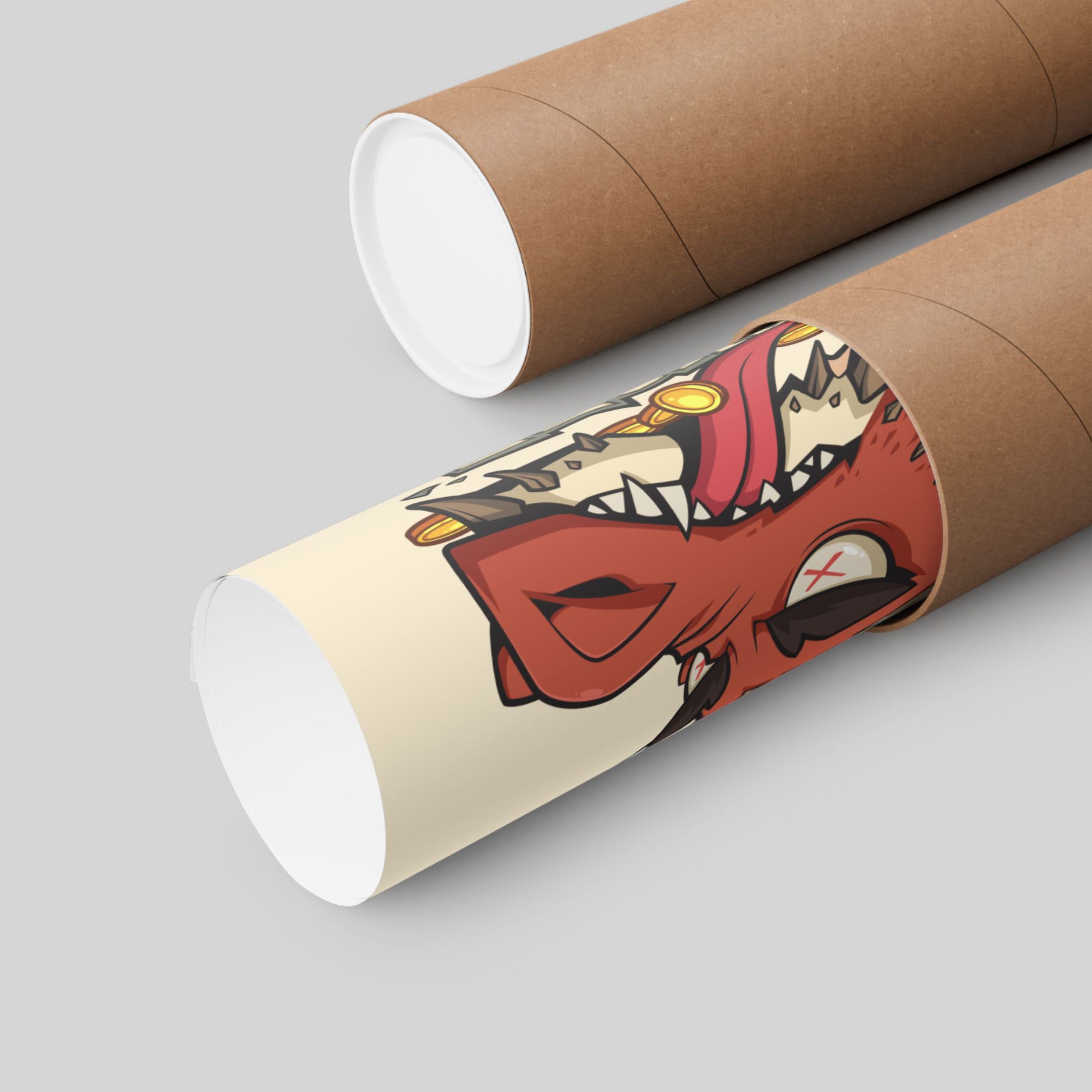 Funny dwarf fantasy poster rolled in a protective mailing tube, hand-drawn wall art.