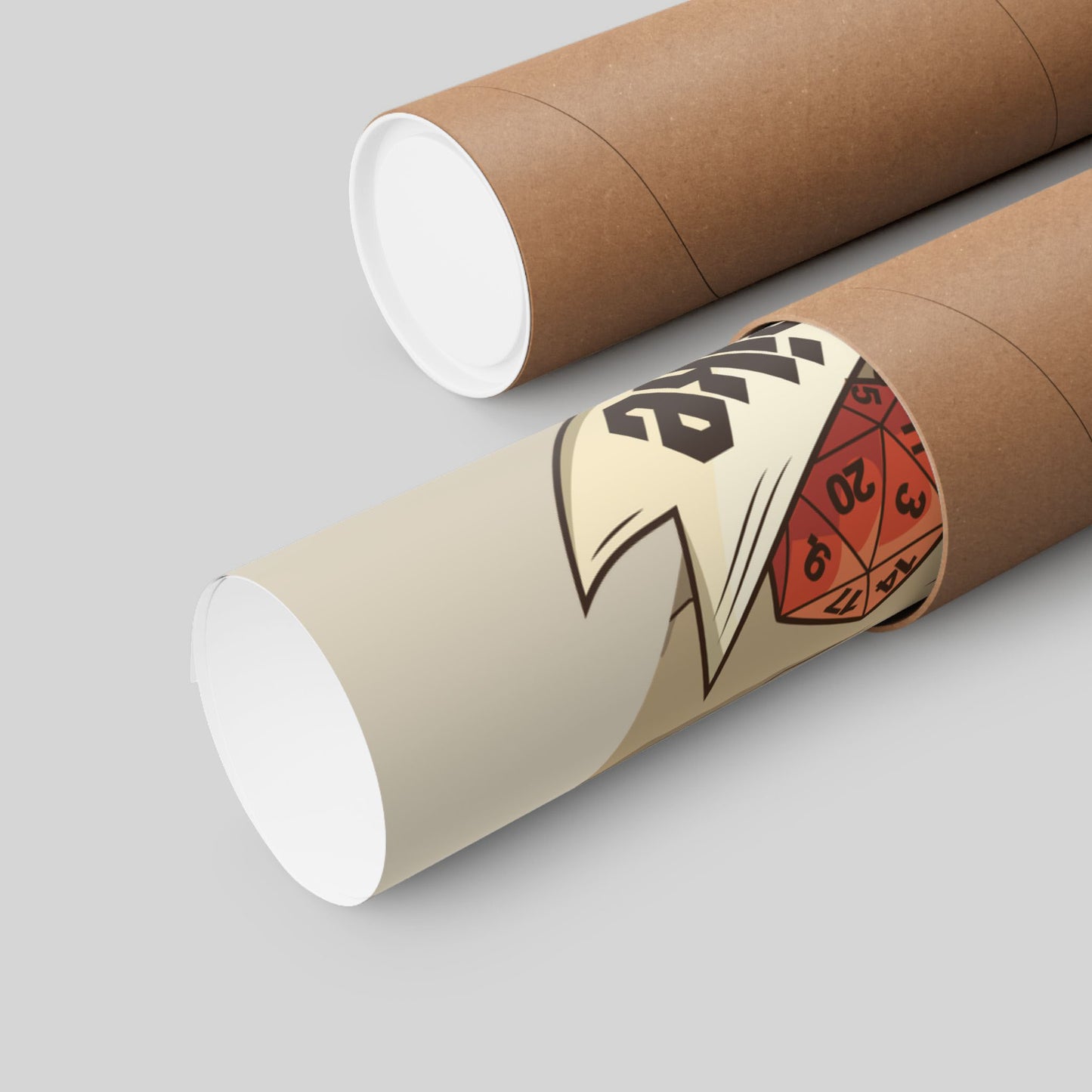 Funny gamer poster rolled in a protective mailing tube, hand-drawn wall art.