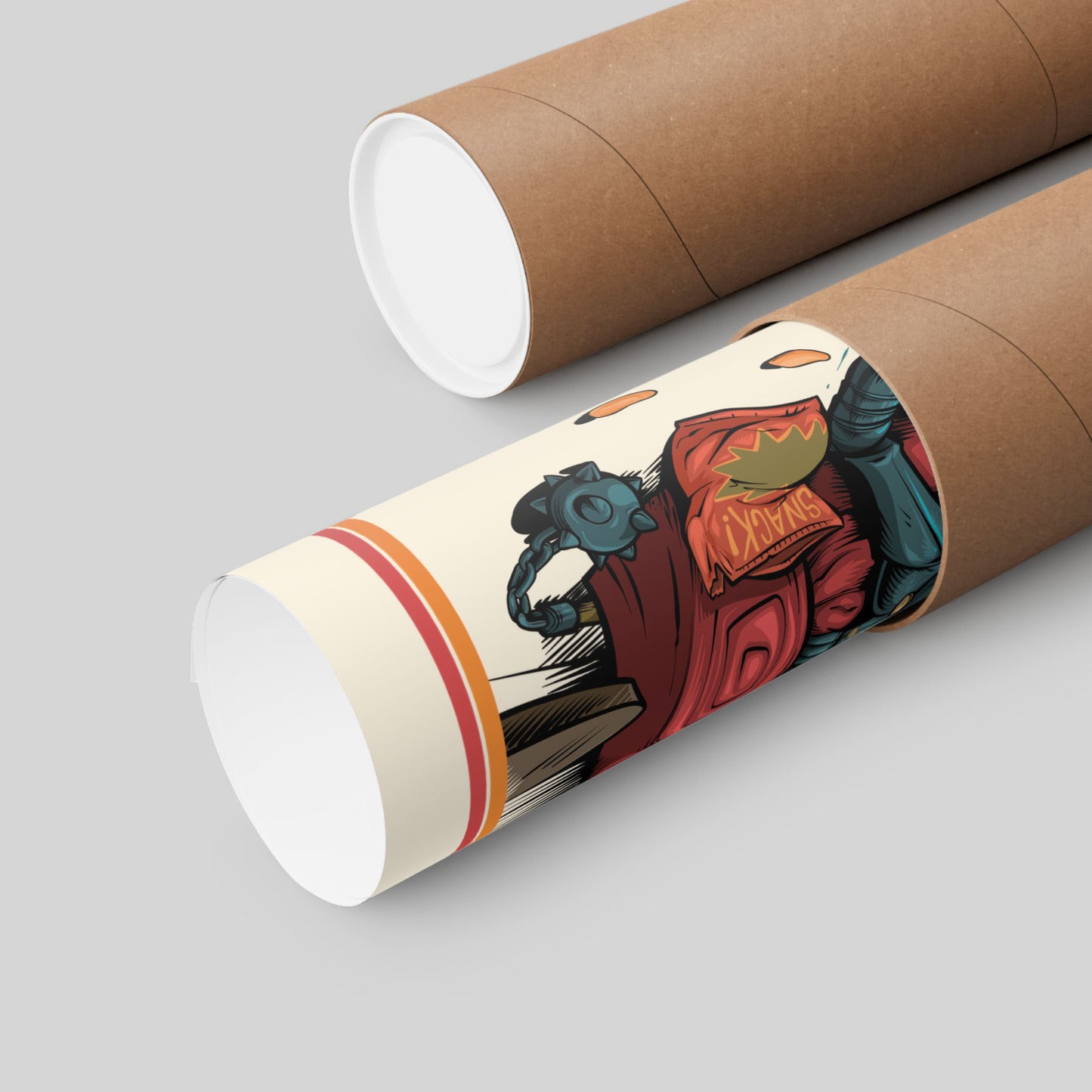 Funny gamer poster rolled in a protective mailing tube, hand-drawn wall art.